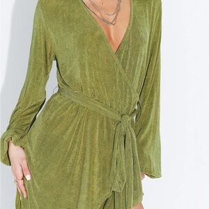 Princess Polly Party Time Mini Wrap Dress - Green